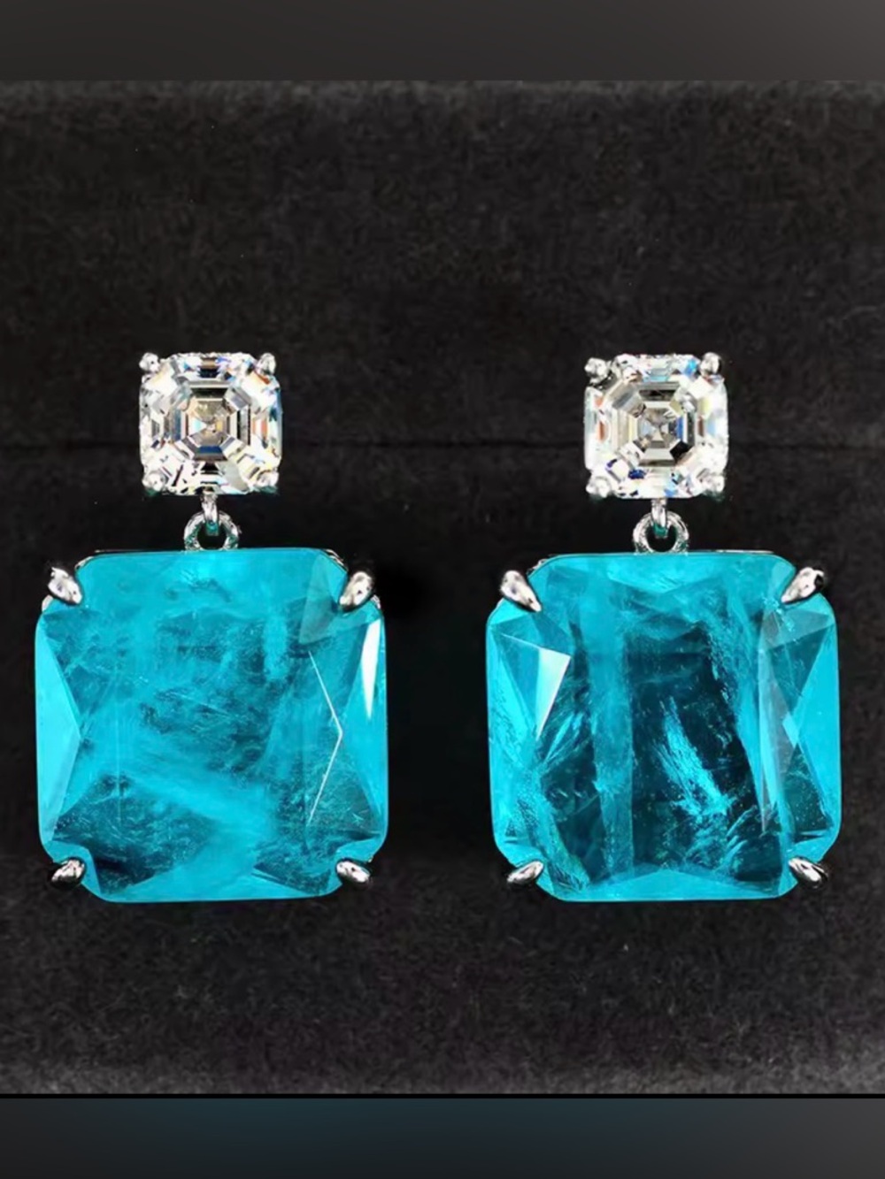 NEW Paraiba Tourmaline CZ Square Drop Earrings